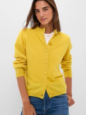 Tuckernuck Chartreuse Cashmere Covered Button Quinn Cardigan